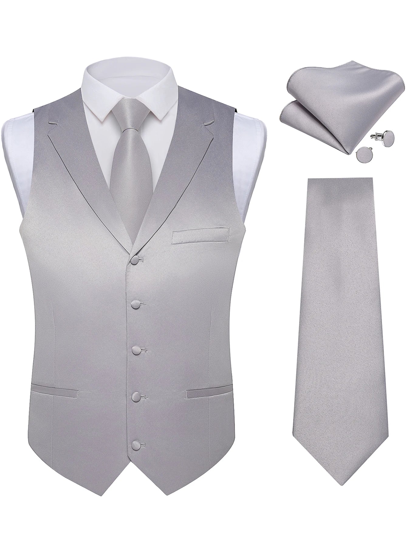 Men's Solid Suit Vest Tie Formal Waistcoat Matching Necktie Satin Qme MJ-0686 XXXL