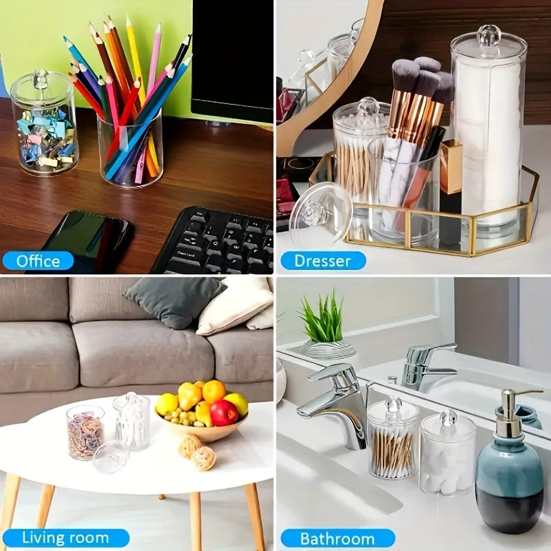 Transparent swab box, storage container for makeup sponge, swabs, dental floss, hair clips, etc., bathroom storage canister, Qme