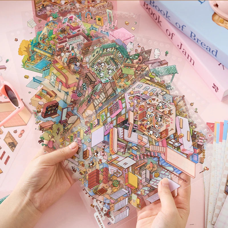 Sunny Town Series miniature scene creation sticker book for DIY handbook Students Back-to-school season Gifts Qme