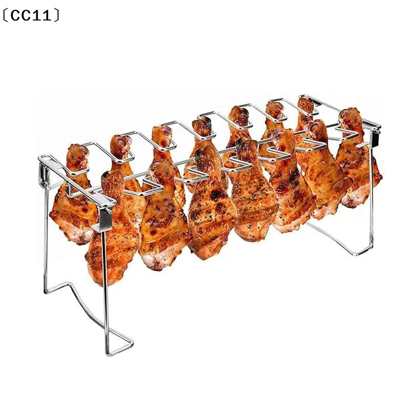 Chicken Leg Wing Rack Grill Smoker Oven Easy Use 14 Slots Drumstick Qme