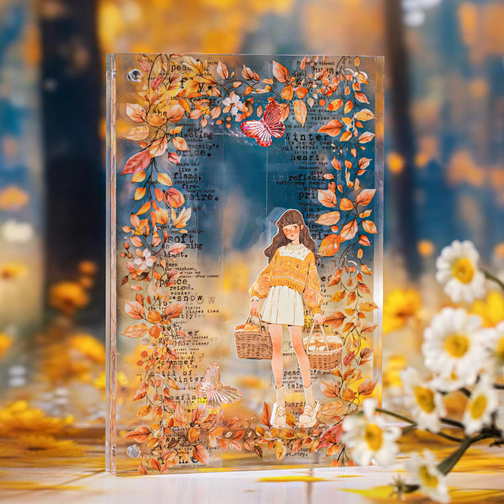 1 Roll Autumn Leaves Theme Diorama PET Tape for DIY Scrapbooking Collage Material Phone Case Notebook Decoration Qme