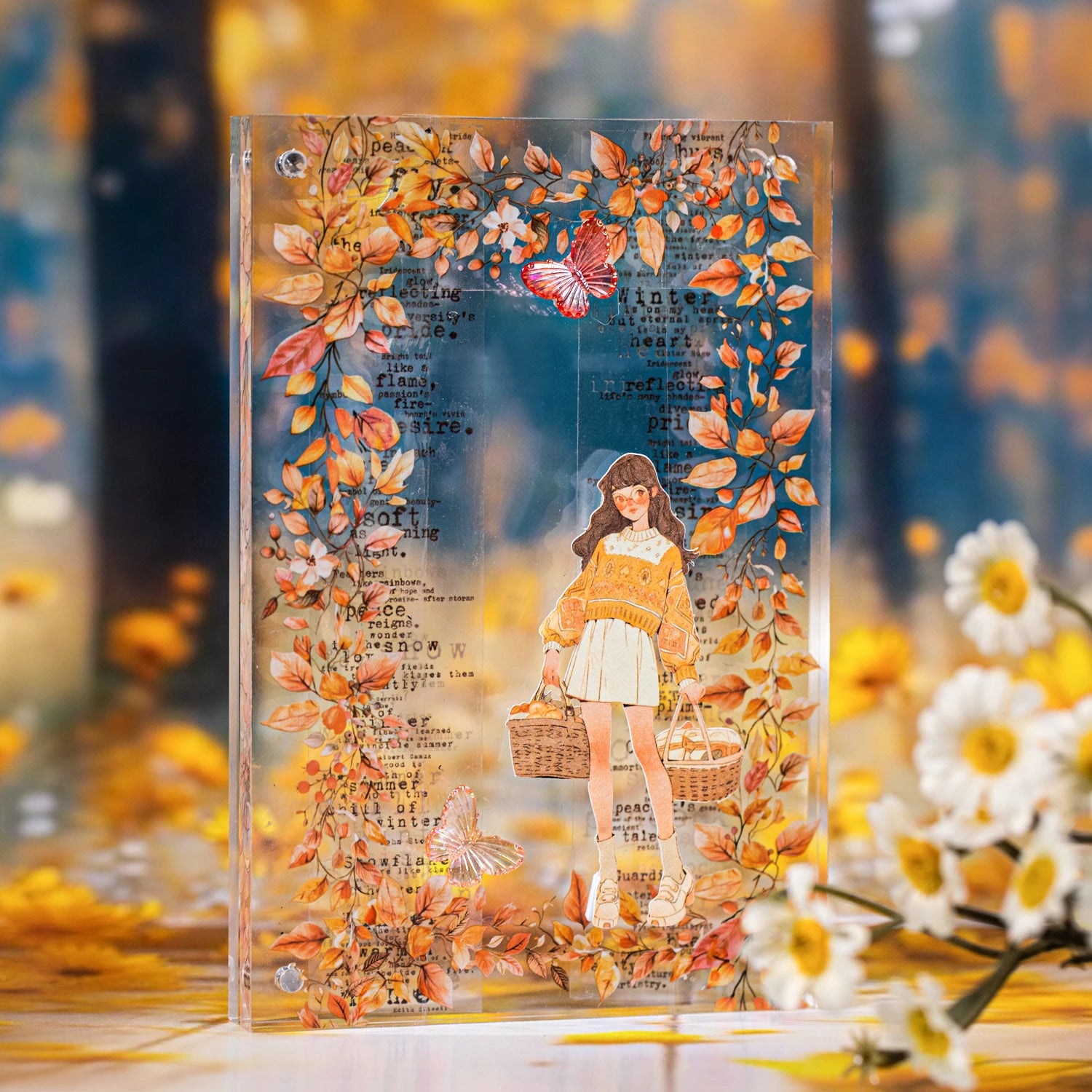 1 Roll Autumn Leaves Theme Diorama PET Tape for DIY Scrapbooking Collage Material Phone Case Notebook Decoration Qme