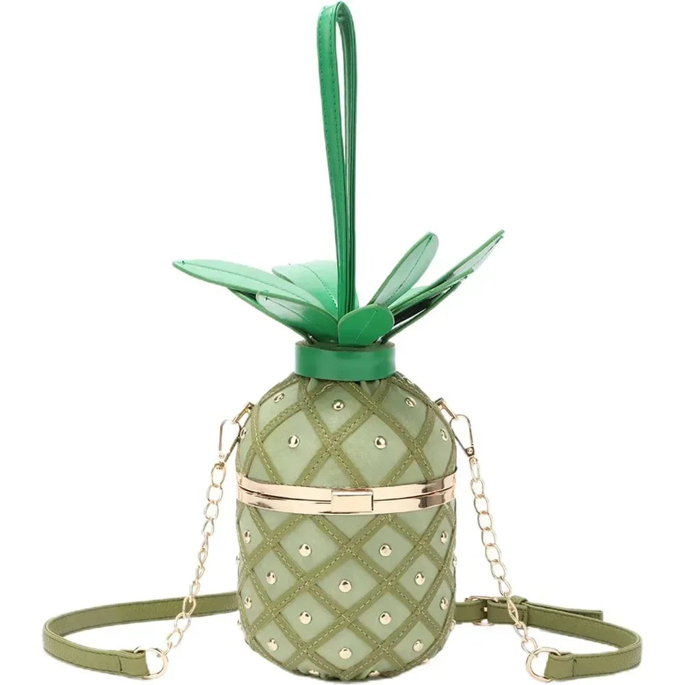 Women Pineapple-Shaped Crossbody Bag PU Leather Rivets Chain Strap Shoulder Bag Tote Novelty Handbags Summer Beach for Girls Qme