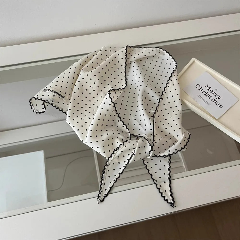Elegant Sweet Polka Dot Headband Turban Thin Fresh Small Scarf Striped Korean Triangular Hair Band Summer Qme Style1