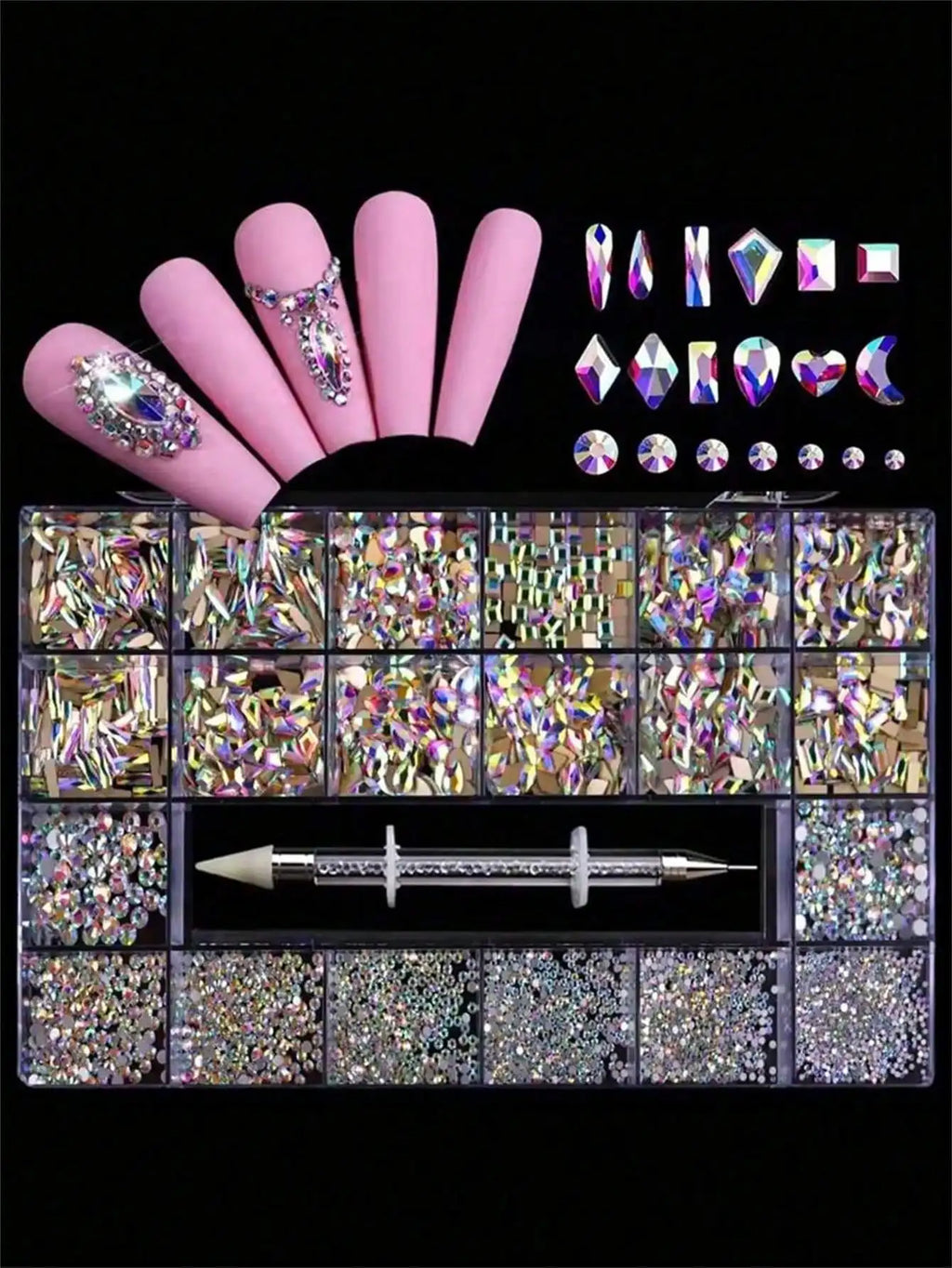 21 Grids Diamond Jewelry Nail Art Decorations Ab Flat Bottom Drill Qme AB color