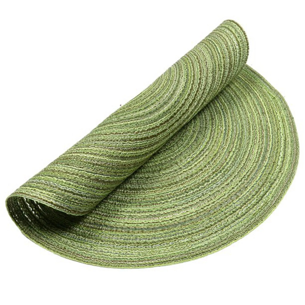 Four Piece Green Color Active Vintage Anti Slip Dining Table Meal Mat Woven Round Non-Slip Tableware Bowl Pads Drink Cup Coaster Qme