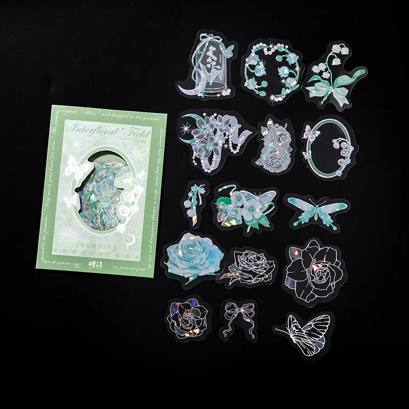 30pcs PET Transparent Stickers Plant Flowers Decorative Labels Scrapbooking Collage Material Diary Stationery Supplies Qme C