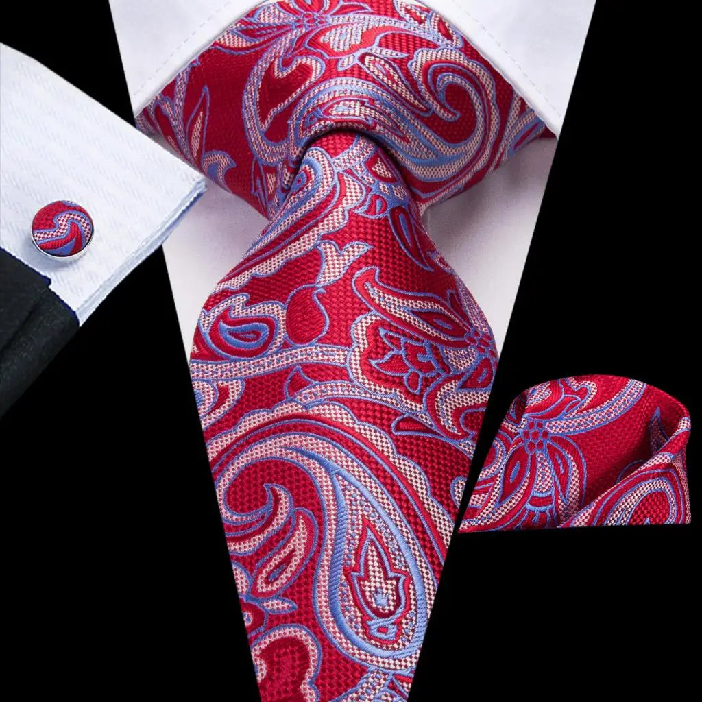 Hi-tie Men Fashion Paisley Sage Green Necktie Handkerchief Cufflinks