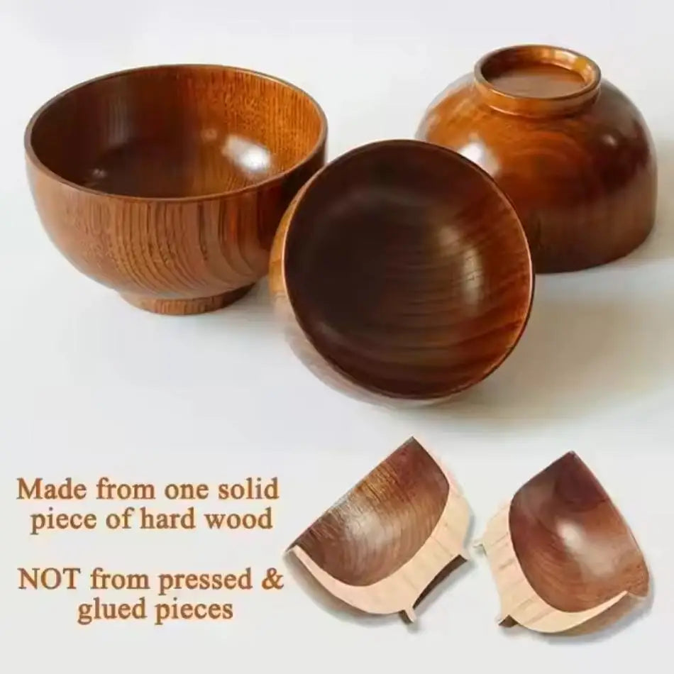 Japanese Style Jujube Wooden Bowl Round Large Soup Bowl Creative Children's Rice Bowl Tableware Vintage Wooden Bowls Tableware Qme