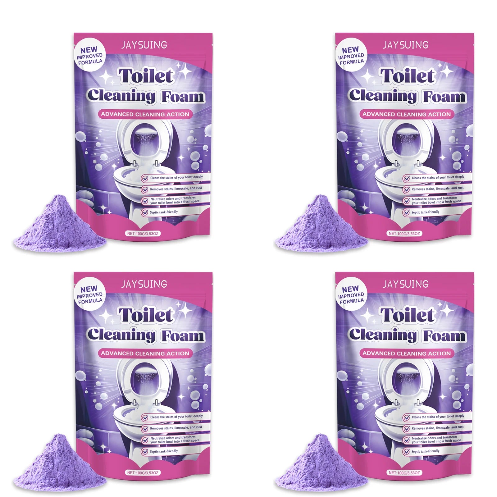 Toilet Cleaning Powder Powerful Cleaning Easy to Remove Stain Eliminate Odor Fresh Fragrance Household Toilet Descaling Powder Qme 4 x 100g Boxed