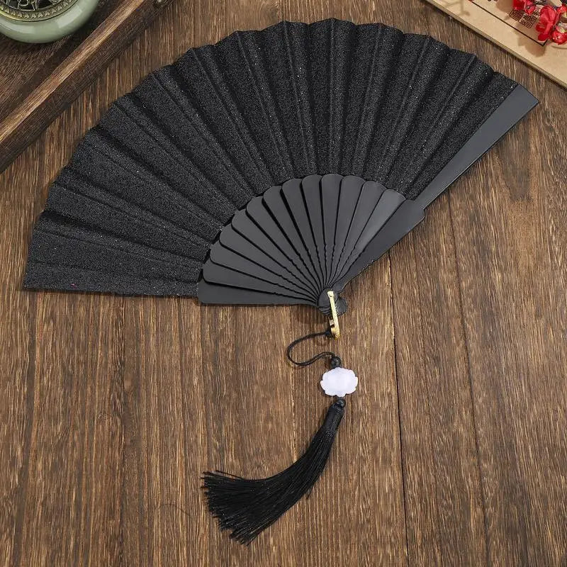 Gold Powder Plastic Fan Art Craft Home Decor Vintage Folding Chinese Qme A11