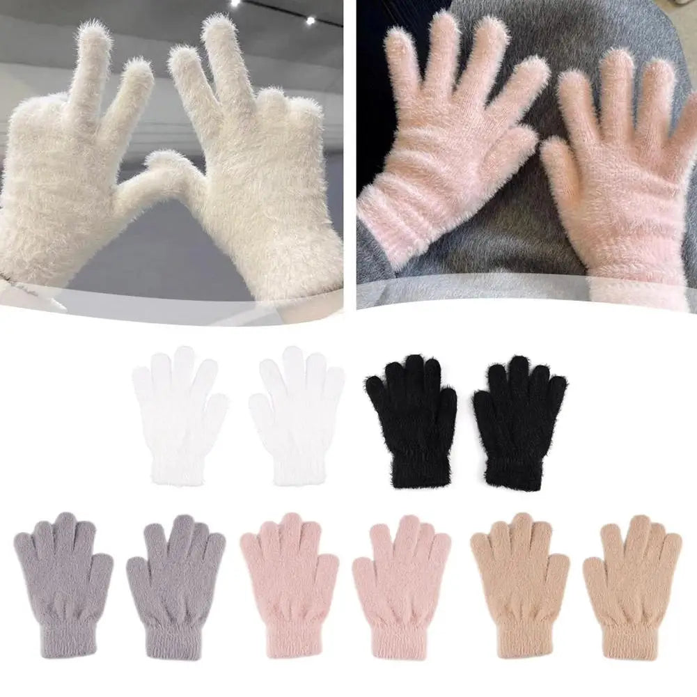 Fashon Winter Mink Velvet Five Finger Gloves Plush Warm Cold-proof Gloves Women Outdoors Cycling Solid Color Wistiti Mittens Qme