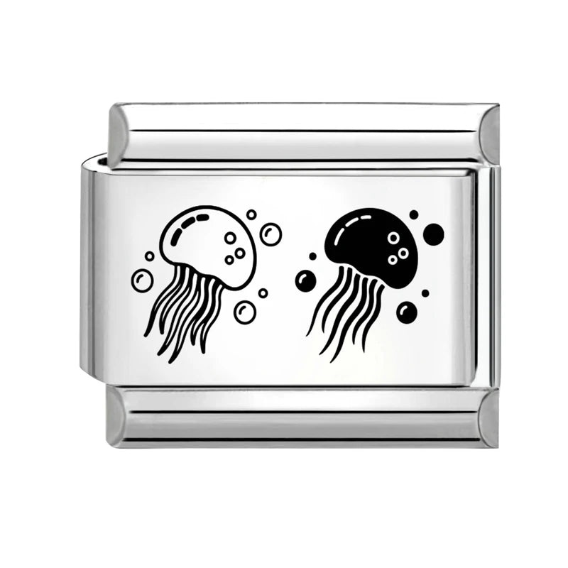 2026 Design Jellyfish Shell Pearl Turtle Laser Engraving Italian Charm Links Stainless Steel Fit 9mm Bracelet Jewelry DIY Making Qme Style 7