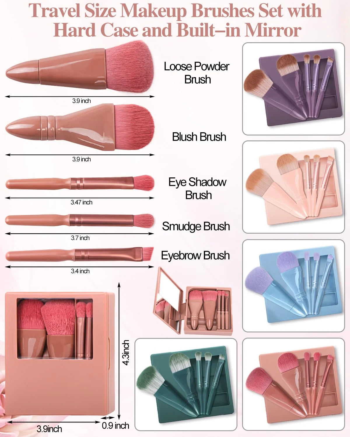 Mini Complete Function Cosmetic Brushes Mirror Shell Portable Travel Qme