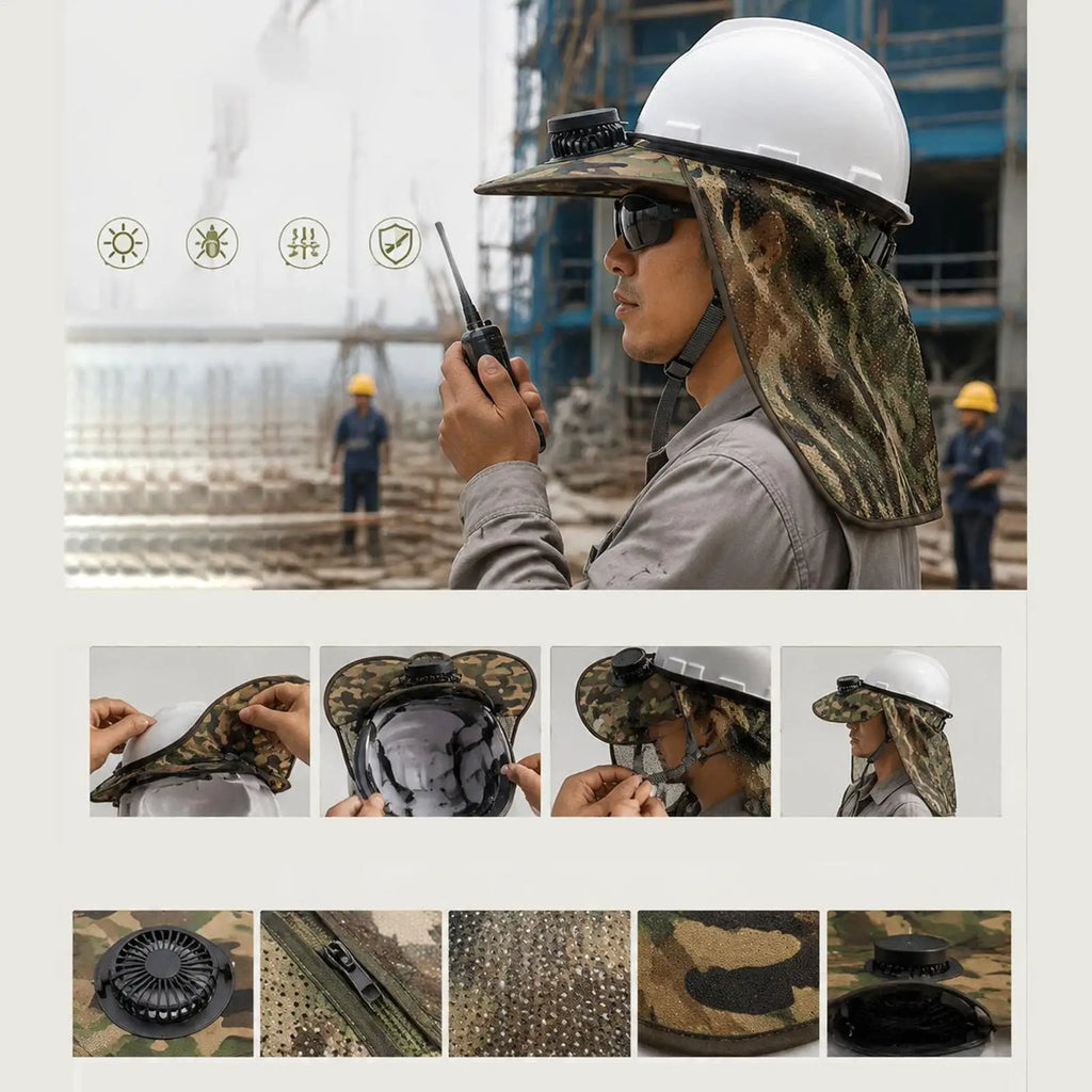 Hard Hat Brim Solar Powered USB Removable Breathable Visor Hard Hat Shade Full Brim For Construction Work Outdoor Fishing Summer Qme