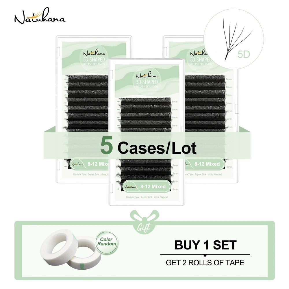 NATUHANA W Shape Premade Lash Fans 3D 4D 5D 6D C D Curl 8- Mixed 5 Qme 5D W C 0.07mm|10mm