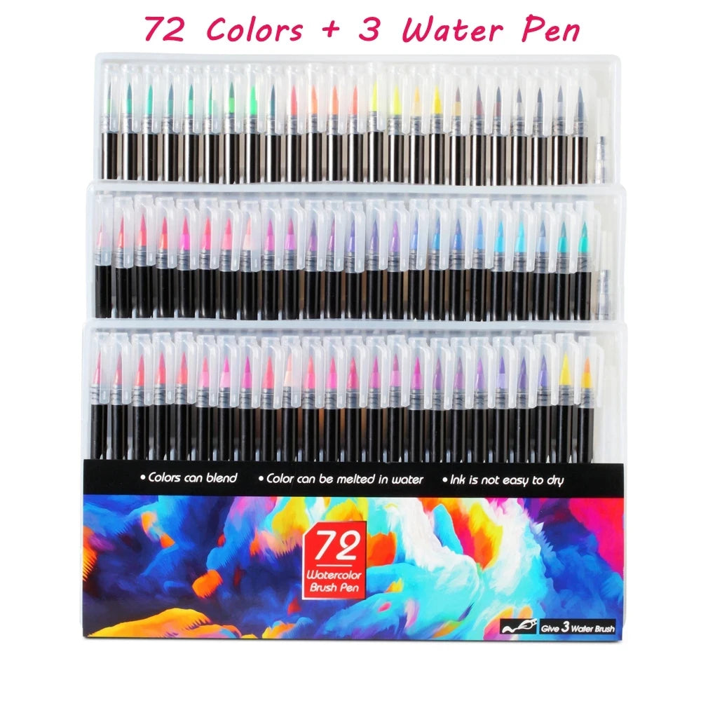 12-72 Colors Watercolor Brush Pens Soft Tip Art Markers for Drawing Coloring Manga Calligraphy School Stationery Supplies Qme 72Color-3Water Pen