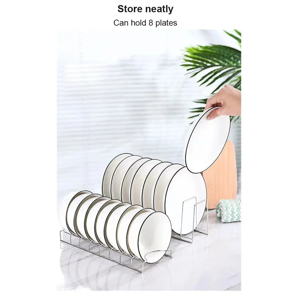 Stainless Steel Dish Draining Rack Multipurpose Silver Plates Storage Rack Space Saving Bowls Plates Drainer Holder Kitchen Qme