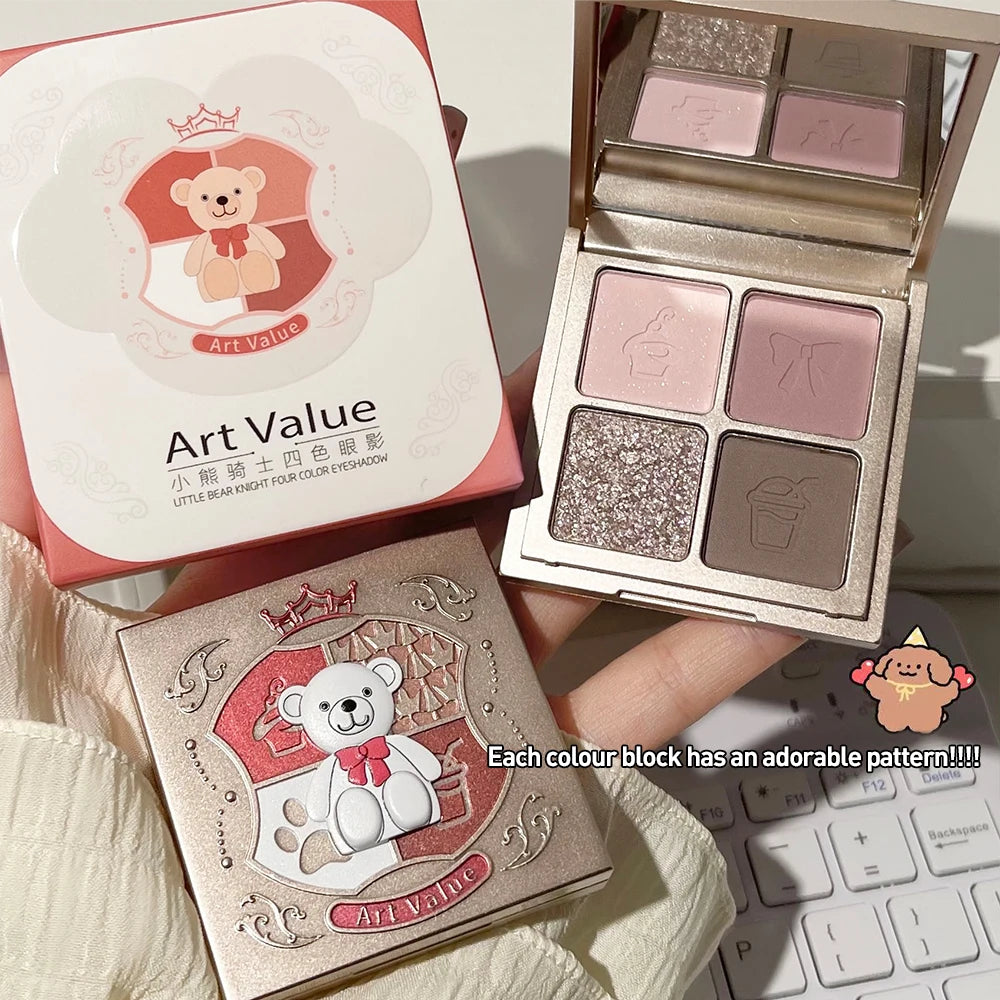ART VALUE 4 Colors Eyeshadow Palette Glitter Pearly Eye Shadow Nude Long Lasting Charming Eyes Make Up Palette Cosmetics Qme