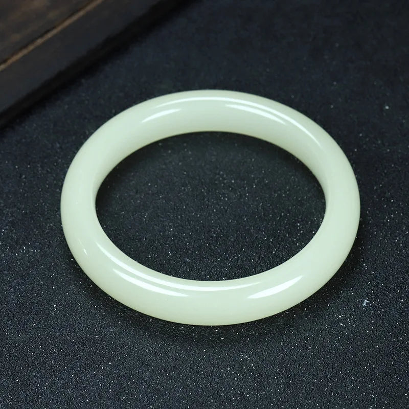 Multicolor Imitate Jade Bangle Charm Jewellery Fashion Accessories Hand-Carved Lucky Amulet Gifts for Women Her Men Qme White indigo 58-62mm