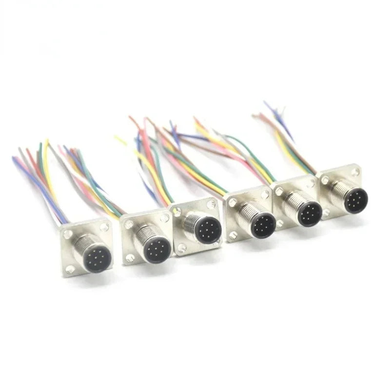High Quality, 10cm Electronic Wire, 8 Core 6P 2A Aviation Plug, M12 Square Fixed Male Connector with Hole Qme Default Title