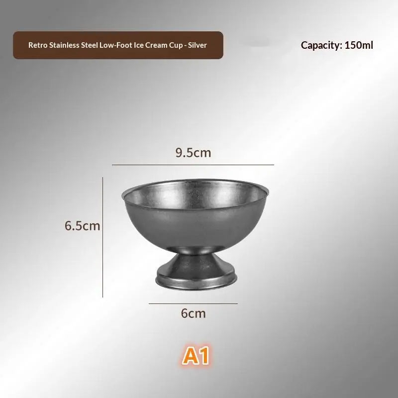 Retro Ice Cream Goblet Stainless Steel Food Grade Dishwasher Safe Qme A1