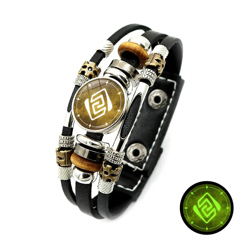 Luminous Genshin Impact Leather Bracelet Eye of God Water Wind Thunder Fire Rock Ice Element Snap Button Bracelets Jewelry Gift Qme