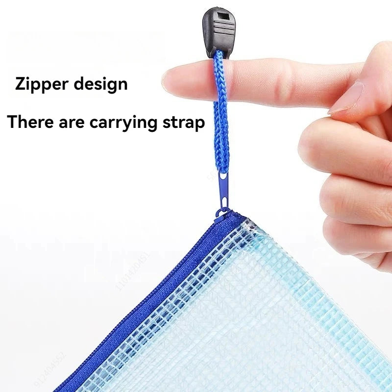 5PCS Stationery Storage Folder File Mesh Zipper Pouch A4/A5/A6 Document Bag Zip File Folders School Office Supplies Qme