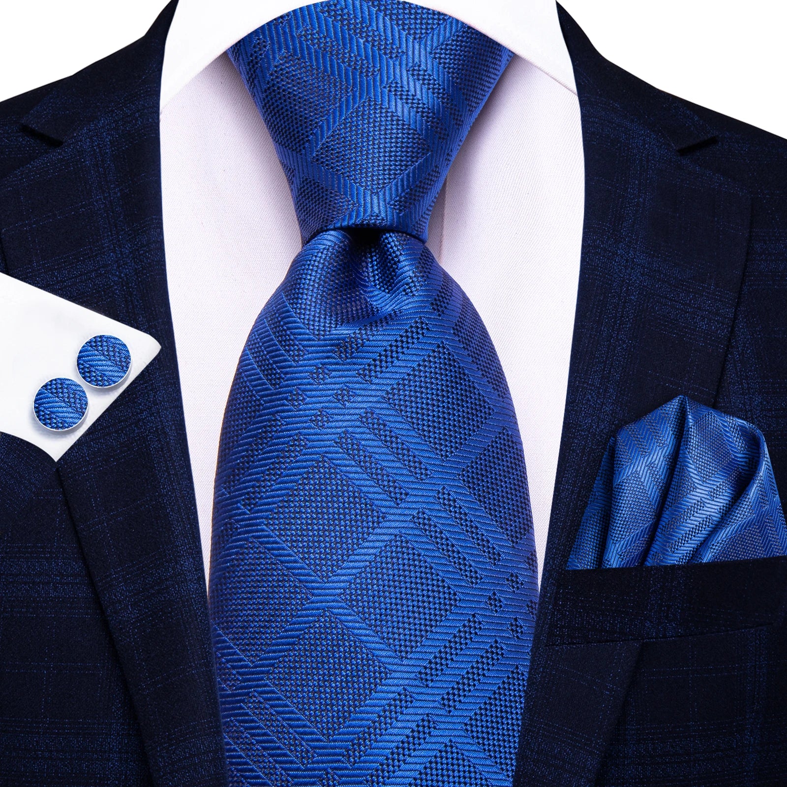 Hi-tie Mens Tie Blue Checks Plaids Silk Wedding Men Fashion Design Qme HT-N-0143