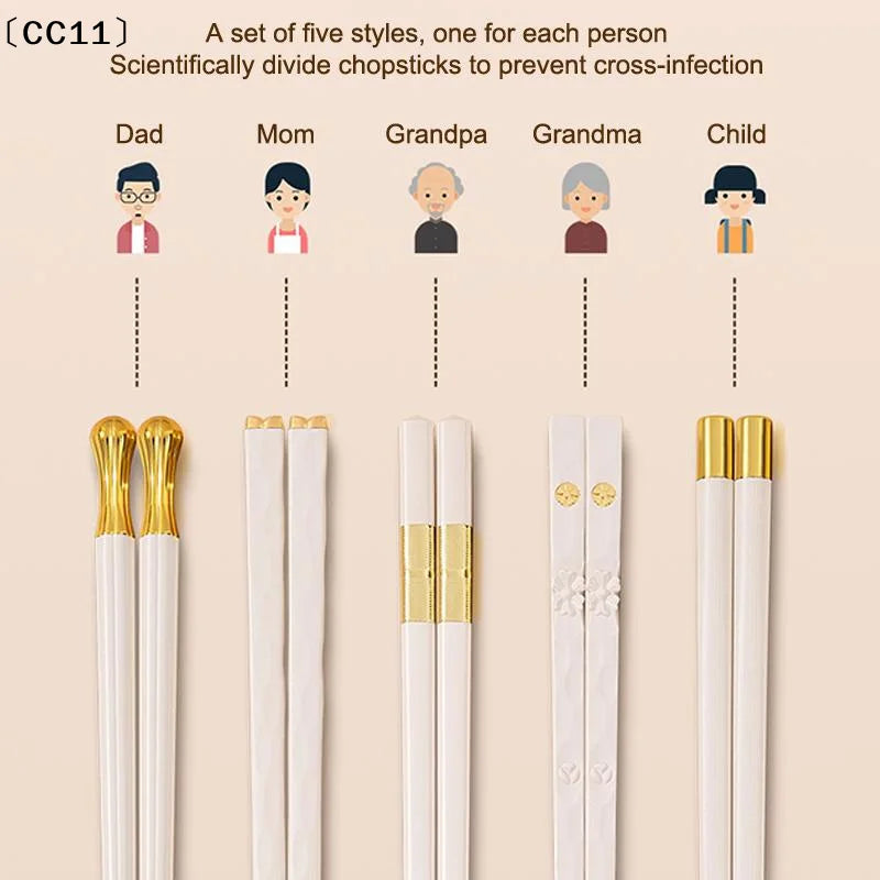 5 10Pairs White Gold Chopsticks Healthy Korean Sushi Sticks Reusable Qme