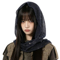 Vintage Solid Hooded Headscarf Y2k Breathable Head Wraps Scarf Qme Navy Blue