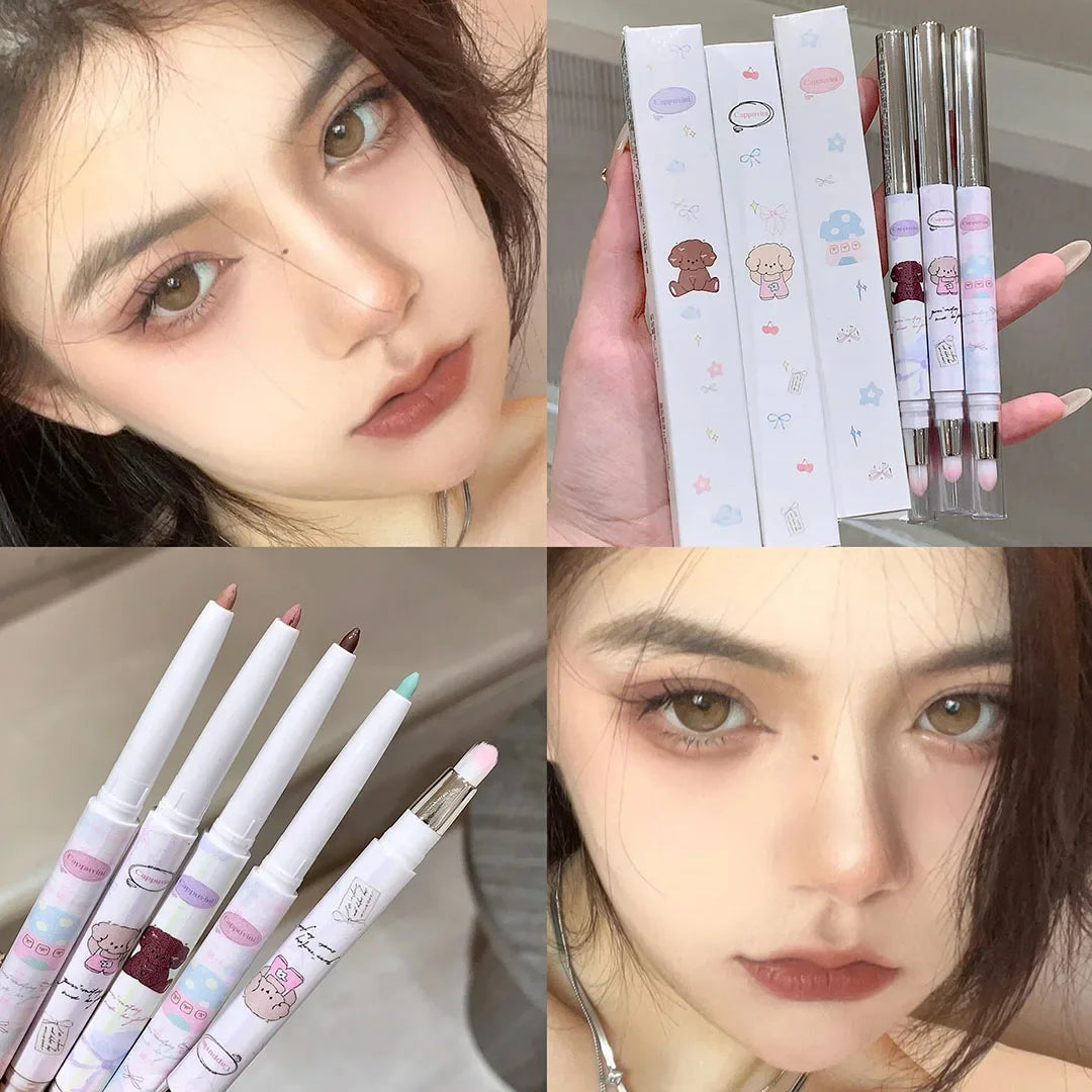 Double-head Milk Green Eyeliner Shadow Pencil Waterproof Lasting Ultra-thin Shimmer Matte Colorful Eyeliner Gel Pen With Brush Qme