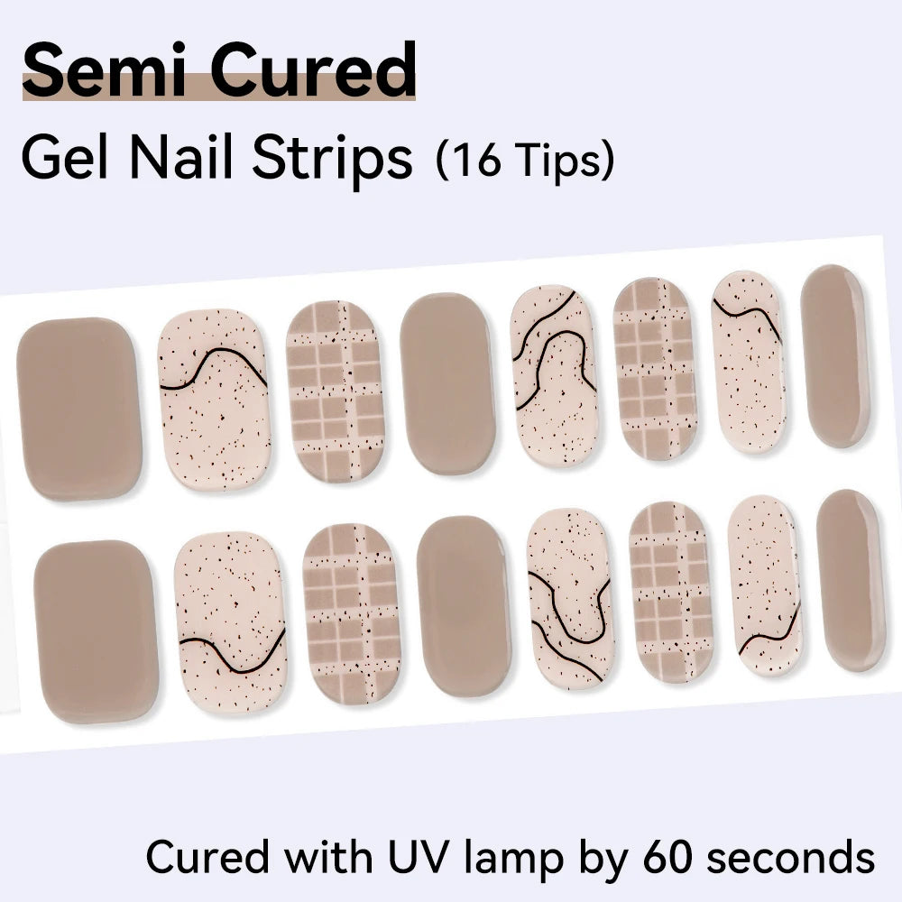 16Tips Semi-cured Gel Nail Sticker Colorful French Glitter UV LED Qme NF240170