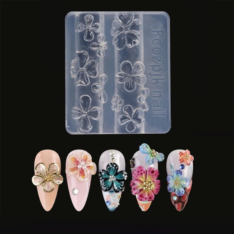 1 Relief Lily Flowers Nail Carving Mold 3D Silicone Hawaii Hibiscus Qme A2