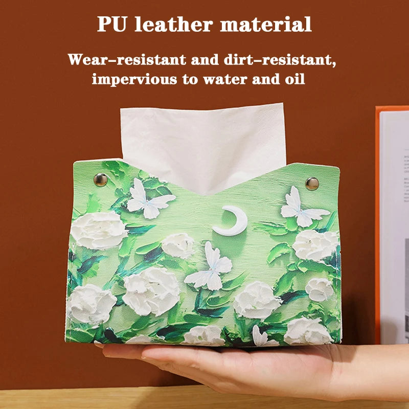 Oil Painting Flowers Tissue Box Creative Tabletop Napkin Home Living Qme