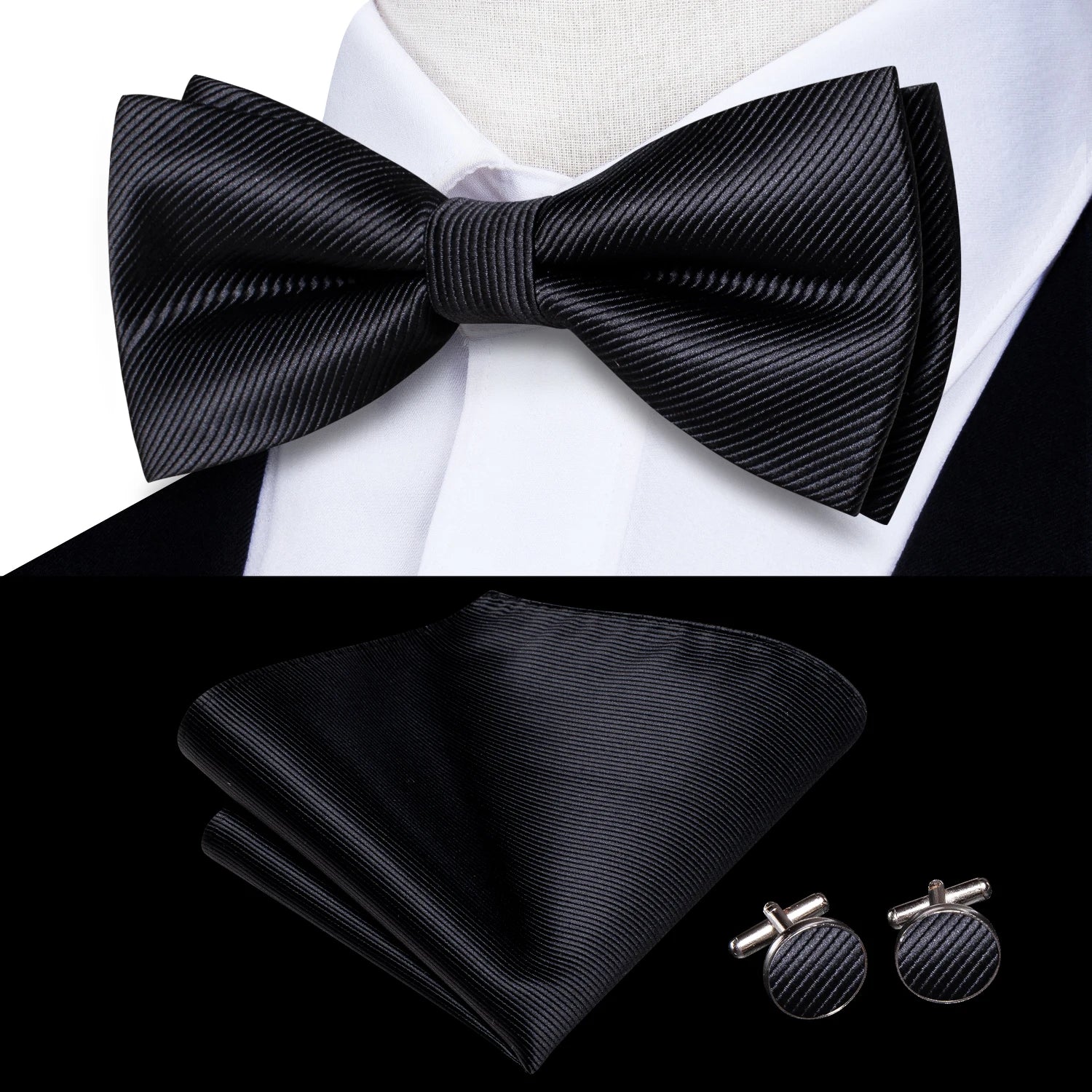 Hi-tie Pink Dot Silk Mens Pre-tied Bow Tie Hanky Cufflink Dusty