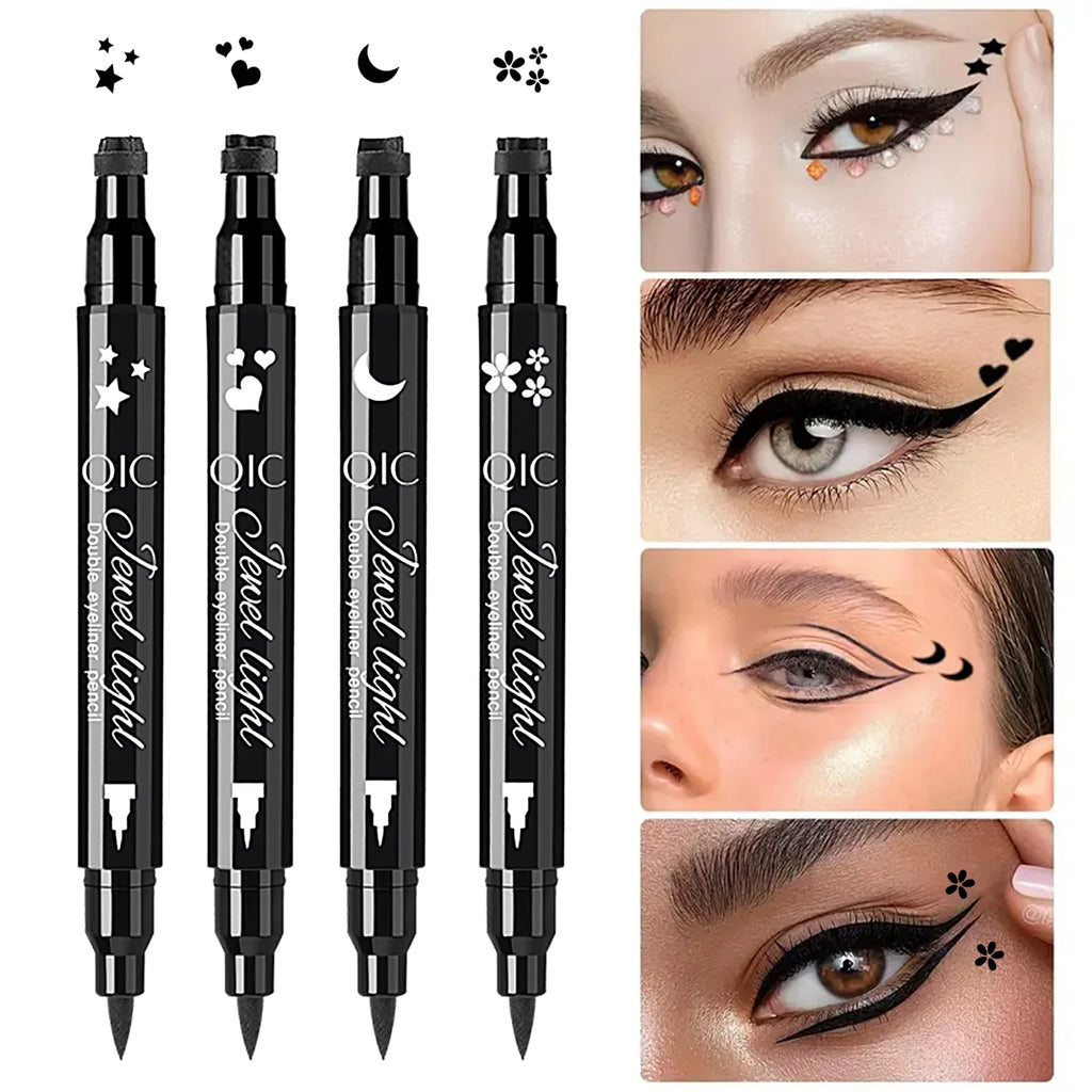 1pcs Liquid Eyeliner Pen Set Dual-Tip Stamps with Black Ink - Includes Heart, Moon, Star Shapes for Eye Makeup, Eyeliner Stamp Qme