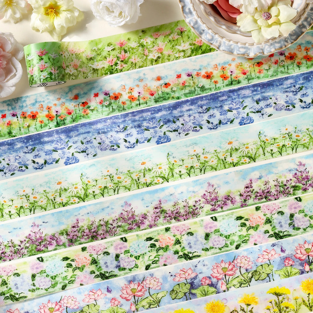 4/8Rolls 200cm PET Washi Tape Set Flower Scenery Decorative Tape for Plant & Flower Lovers Aesthetic Diary Stationery Stickers Qme