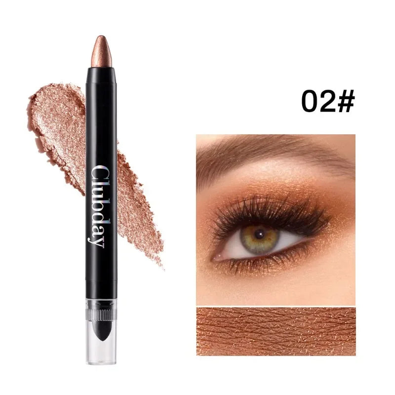 Double-sided Eyeshadow Stick Highlighter Brightening Pen with Pearlescent Glitter Matte Finish Shimmer Pigment Lasting EyeShadow Qme 02