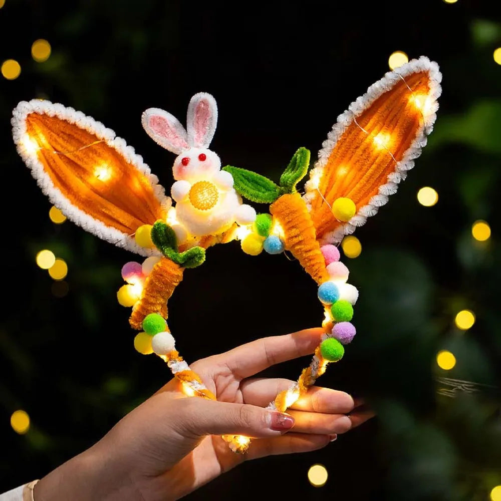 Handmade Bunny Headband Glowing Twisted Stick Rabbit Hair Hoop Easy-to-Make Luminous Glowing Headwear Children Gift Qme Style 4