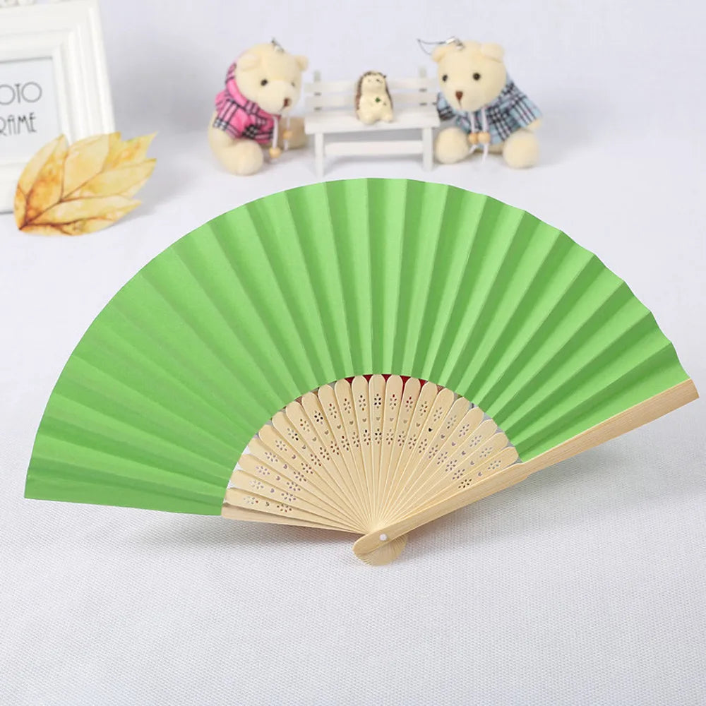 Pattern Folding Dance Wedding Party Lace Silk Folding Hand Held Solid Color Fan Solid Color Folding Fan Multi Color Folding Fan Qme Green