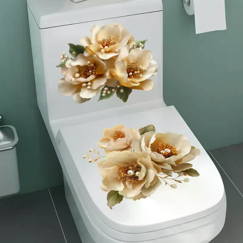 Luxury Gold Pearl Floral Toilet Sticker Waterproof Self-adhesive Qme