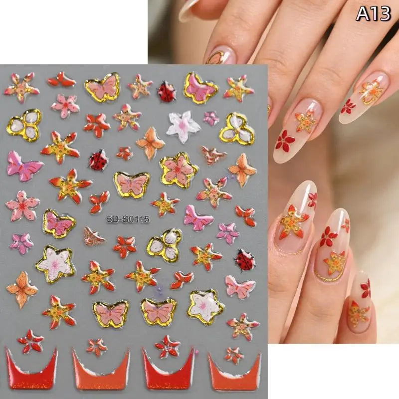 Blossom Floral Nail Stickers Bronzing 5D Spring Summer Petal Qme A13