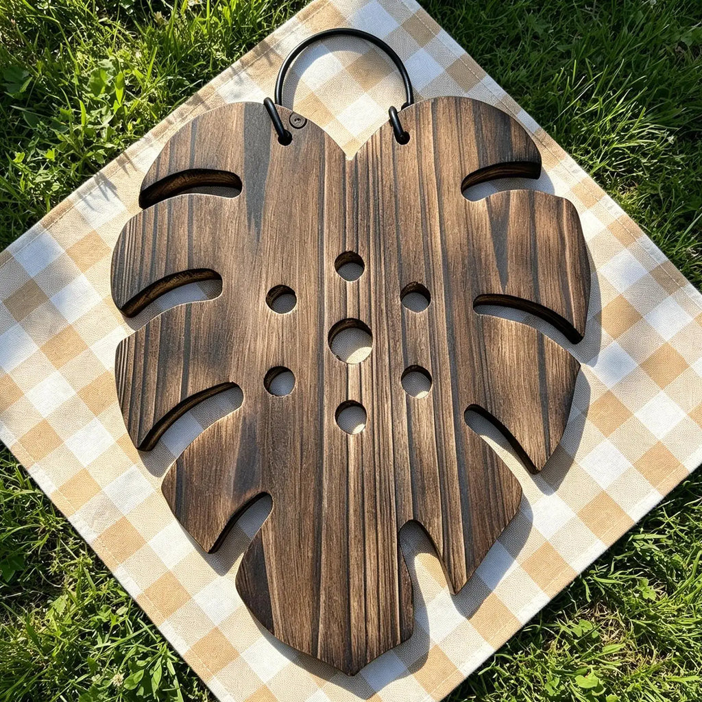 Wall Plant Holder Monstera Leaf Shape Flower Wooden Panel Vase Home Qme