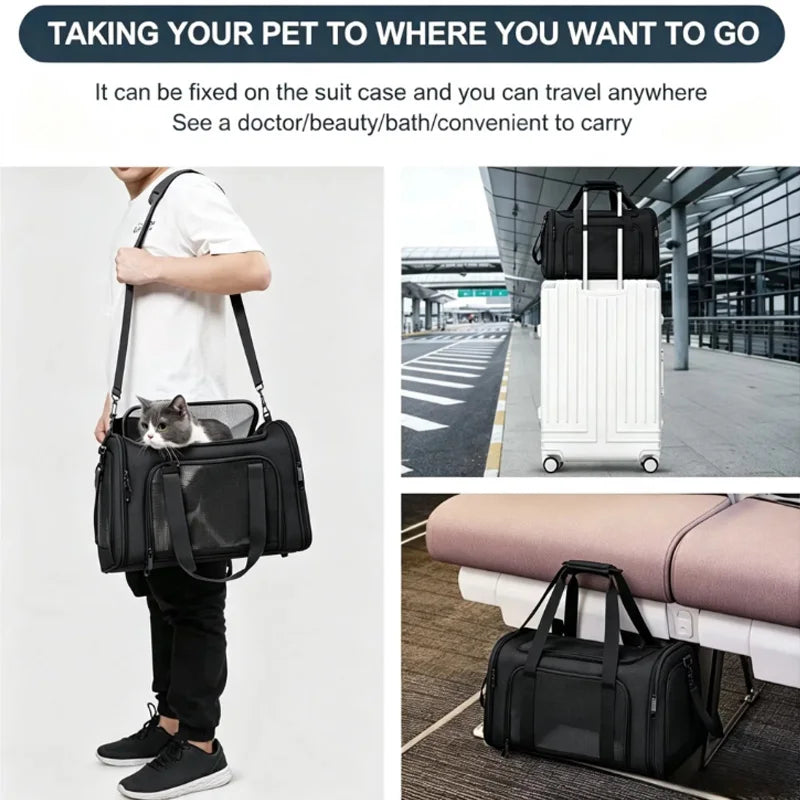 Foldable Breathable Oxford Pet Carrier Bag Portable Dog Cat Travel Transport Bag Safe Pet Car Seat Bag For Self-driving Tour Qme