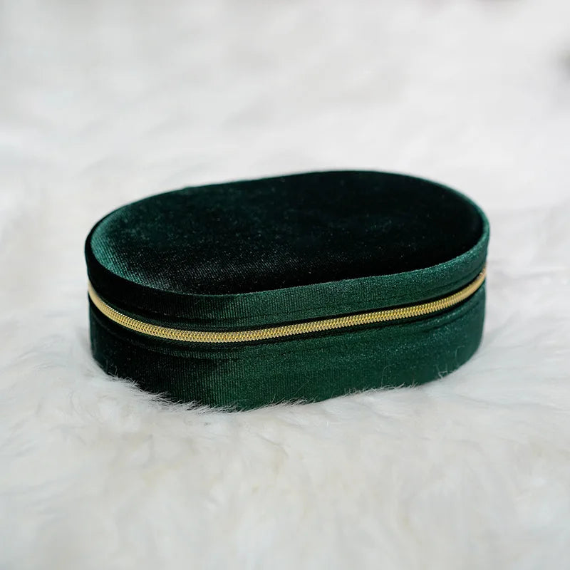New Arrival Oval-Shaped Velvet Mini Jewelry Box Organizer for Rings Earrings Bracelets Necklace Jewelry Case for Ring Hot Sale Qme Dark Green 15 10 4.5cm