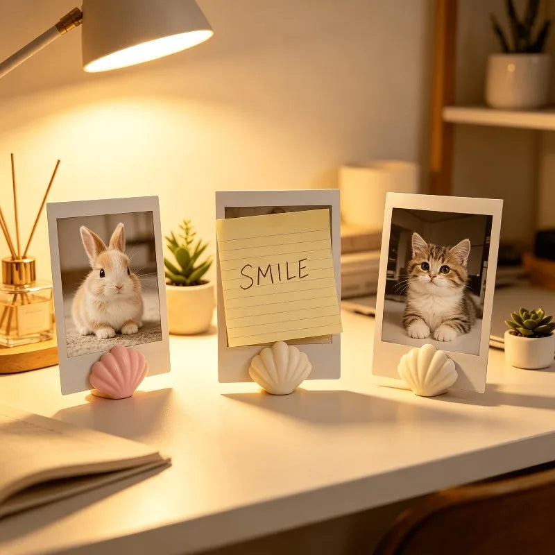 4pcs Shell & Conch Photo Clips, 3D Printed Desktop Stand, Cute Portable Note Card Holder Qme