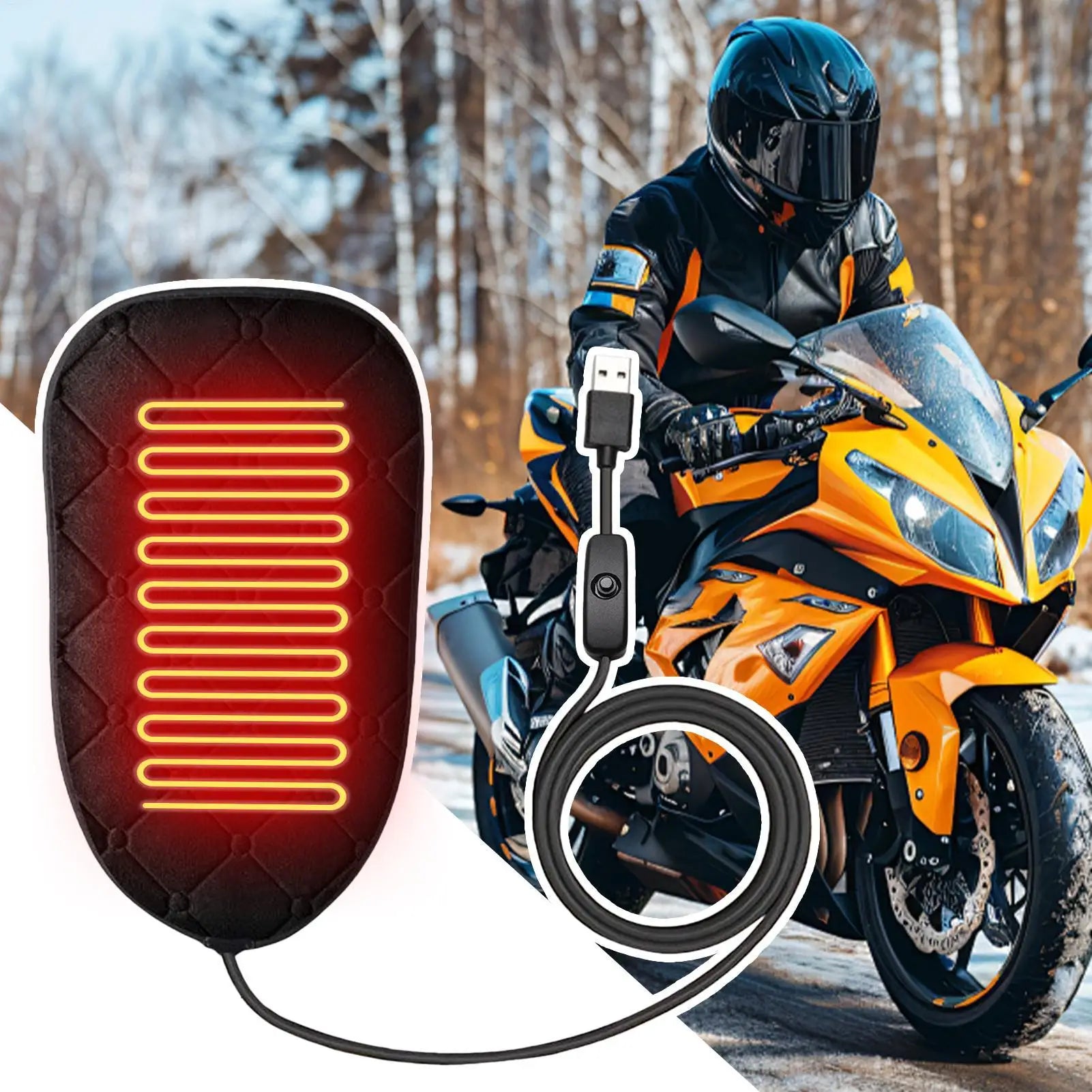 Motorcycle Seat Cushion Motorbike Heating Seat Pad Cold Weather Scooter Cushion for Dirt Bike ATV Snowmobile Road Trip Touring Qme