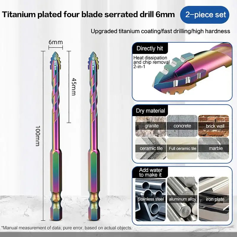 Tiles Concrete Metal Ceramics Drill Bits Tools 6- Four-edge Serrated Qme A1