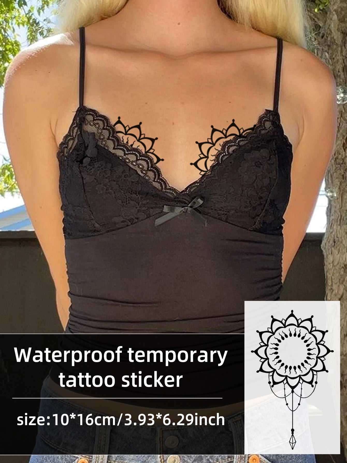 1 breast sticker, female chest tattoo sticker, pure black element lotus pendant, emotional tattoo sticker, elegant and personali Qme Default Title